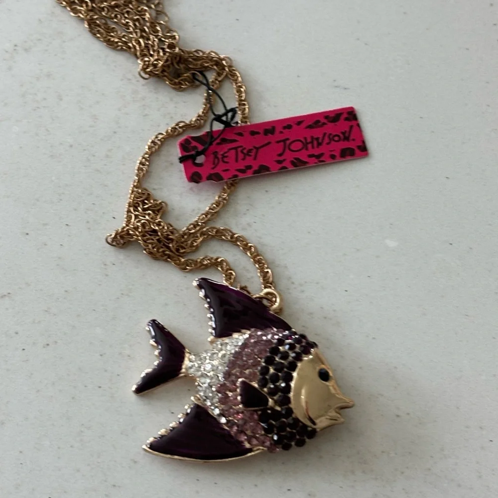 Betsey Johnson Purple and Gold Fish Necklace - Picture 1 of 2